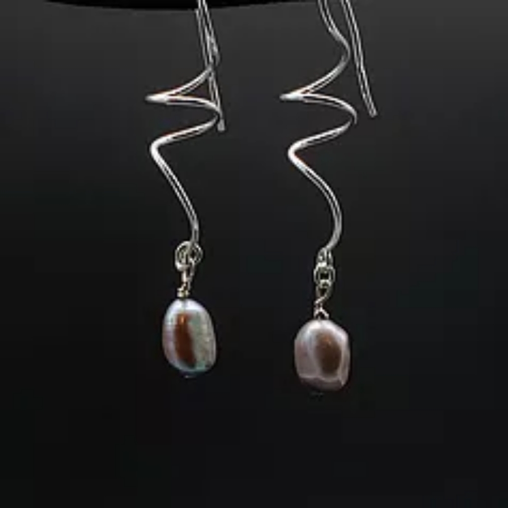 Genuine Gray Pearl & Sterling Silver Earrings